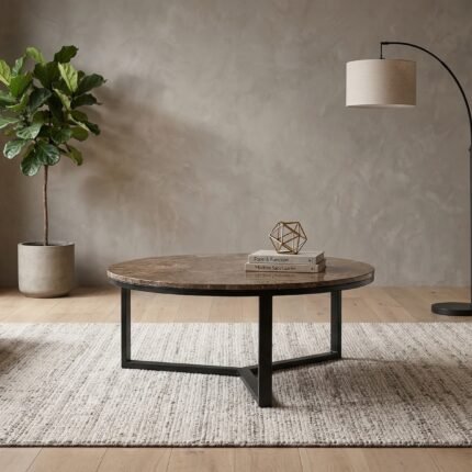 PRITI Brown Marble Top Metal Legs Coffee Table