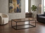PRITI Brown Marble Top Rectangular Coffee Table (Elegant Modern Design)
