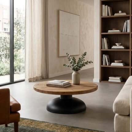 PRITI Natural Black Wood and Iron Coffee Table