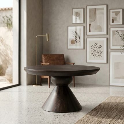 PRITI Round Brown Solid Wood Coffee Table