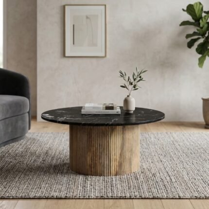 PRITI Round Coffee Table (Black Top marble )