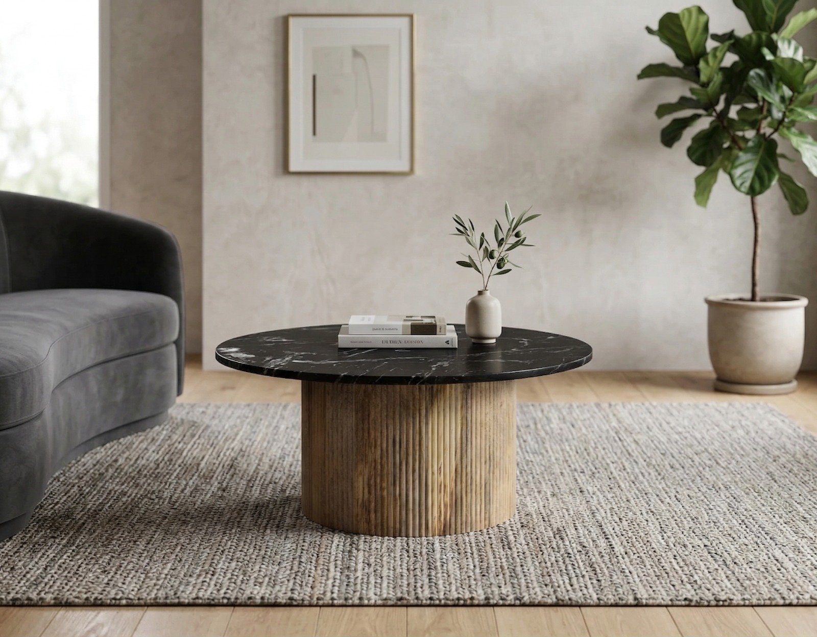 PRITI Round Coffee Table (Black Top marble ) PRITI Round Coffee Table (Black Top marble )