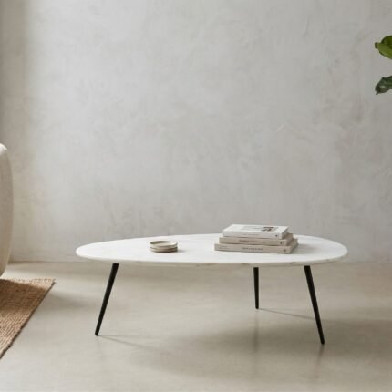 PRITI White Coffee Table with Metal Legs (Modern Solid Wood Design)