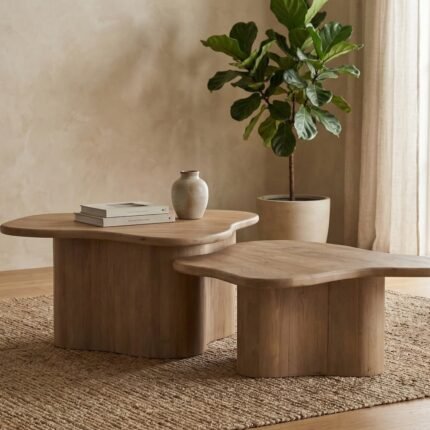 PRITI Wood Coffee Table Set Natural