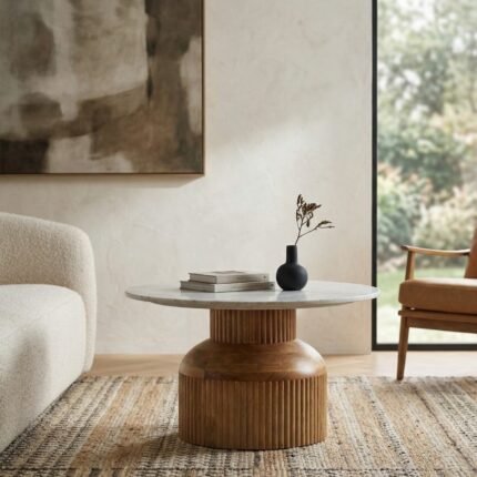 PRITI Wood With Marble Coffee Table