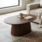Light Brown Wooden Oval Coffee Table 120 cm - PRITI - Image 2