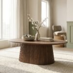 Light Brown Wooden Oval Coffee Table 120 cm - PRITI - Image 3