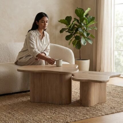 PRITI Wood Coffee Table Set Natural