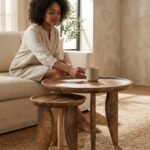 Set of 2 Round Wooden Nesting Tables (Solid Wood ) - PRITI - Image 4