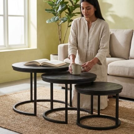 Triplet Coffee Table Set with Metal Legs – PRITI