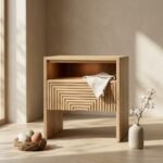 Handicraft Bedside Wooden Table – Natural – PRITI