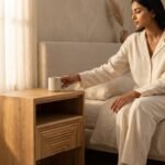 Handicraft Bedside Wooden Table - Natural - PRITI - Image 2