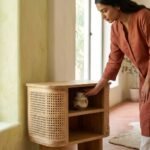 Natural Wooden Bedside Table with Cane Detailing - PRITI - Image 2