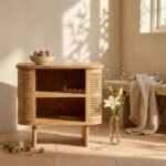 Natural Wooden Bedside Table with Cane Detailing – PRITI