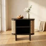 PRITI Black Wooden Bedside Table with Cane Detailing