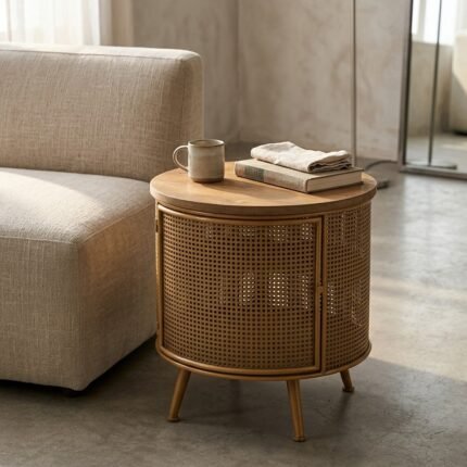 PRITI Round Rattan Side Table