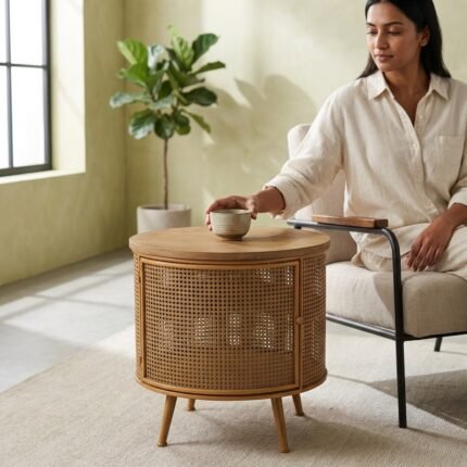 PRITI Round Rattan Side Table