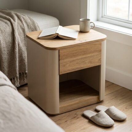 PRITI Wooden Bedside Table - Beige (Solid Mango Wood )