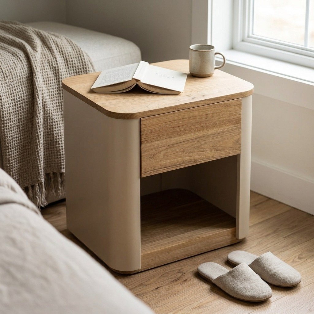 PRITI Wooden Bedside Table - Beige (Solid Mango Wood ) PRITI Wooden Bedside Table - Beige (Solid Mango Wood )