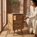 PRITI Wooden Rattan 3-Drawer Side Table (Solid Wood ) - Image 2