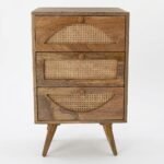 PRITI Wooden Rattan 3-Drawer Side Table (Solid Wood )