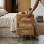 PRITI Wooden Rattan 3-Drawer Side Table (Solid Wood )