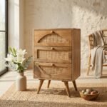 PRITI Wooden Rattan 3-Drawer Side Table (Solid Wood ) - Image 3