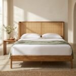 Natural Woven Cane Wood Wingback Bed - Queen - PRITI