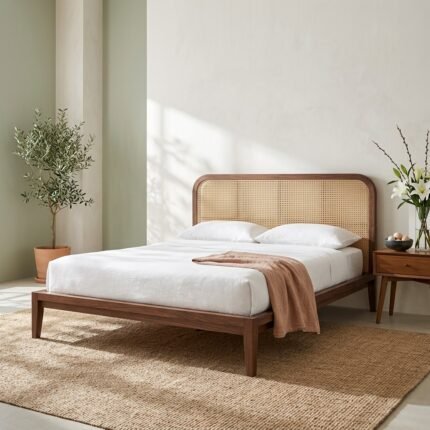 PRITI Wood Cane Bed