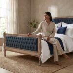 Solid Mango Wood Grey Deep Button Bedroom Bed - PRITI - Image 2