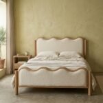 Wood Frame Cream Boucle Upholstered Wavy Bed - Queen - PRITI - Image 3