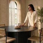 Oval Dining Table with Central ( Solid black wood ) - Image 2