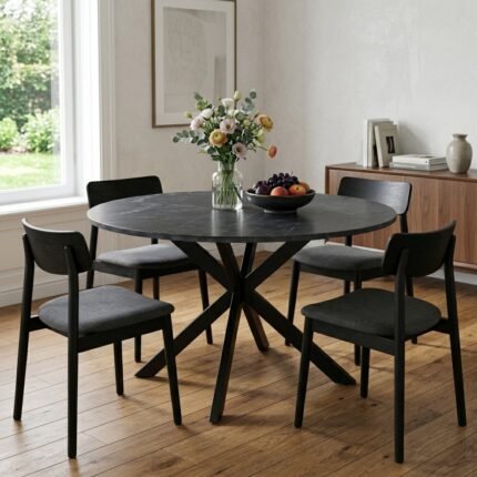 PRITI Round Black Dining Table