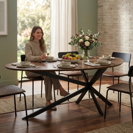 PRITI Wooden Dining Table with Metal Legs