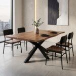 Solid Wood Dining Table 180×90 cm with Star-Shaped Base – PRITI