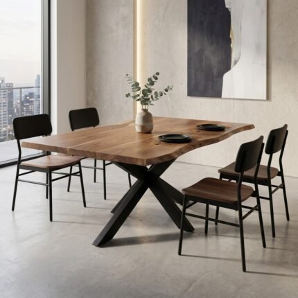 Solid Wood Dining Table 180×90 cm with Star-Shaped Base – PRITI