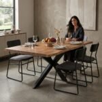 Solid Wood Dining Table 180x90 cm with Star-Shaped Base - PRITI - Image 2
