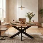 Solid Wood Dining Table 180×90 cm with Star-Shaped Base – PRITI