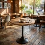 65 cm Bar Table with Solid Wood Top and Metal Legs