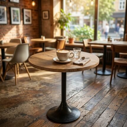 65 cm Bar Table with Solid Wood Top and Metal Legs