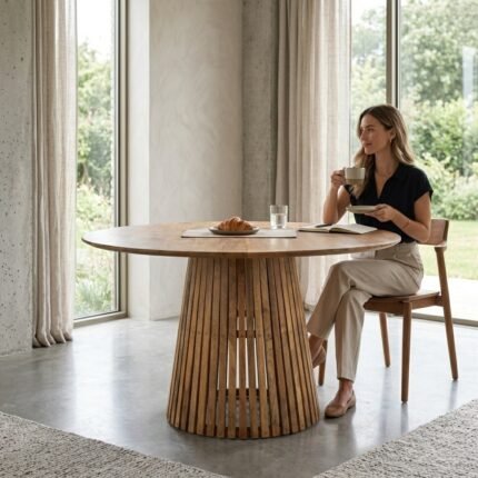 PRITI Round Japandi Dining Table 130 cm