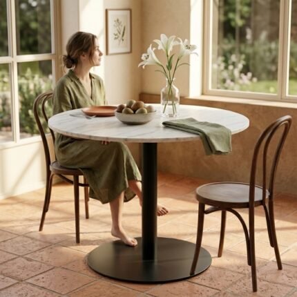 White Marble Table with Black Legs