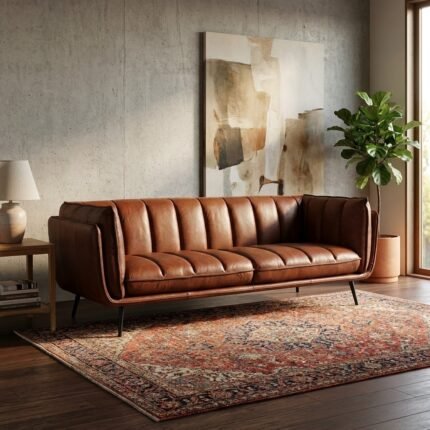 PRITI 3-Seater Leather Sofa with Iron Frame