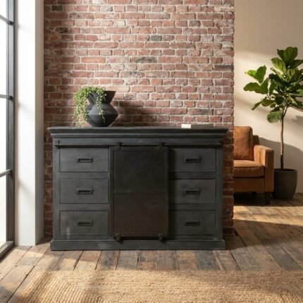PRITI Dresser Sideboard 140 cm Black (Solid Wood )