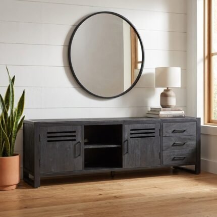 Wooden TV Cabinet 180 cm Black (Solid Wood) – PRITI