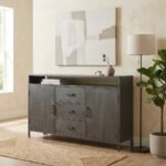 PRITI Wooden Sideboard 150 cm (Black Solid Wood)