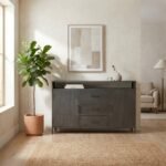 PRITI Wooden Sideboard 150 cm (Black Solid Wood) - Image 3