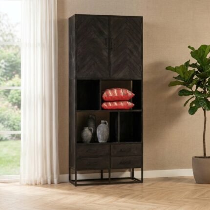 Shelving Unit 90 cm Black Wood - PRITI