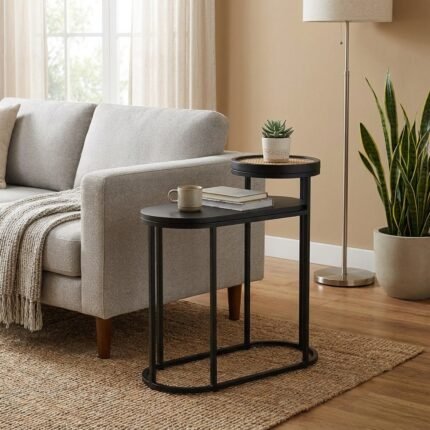 PRITI Rattan Charcoal 2-Tier Table