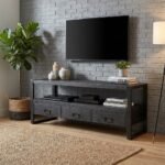 TV Cabinet 150 cm Black (Solid Wood) - PRITI